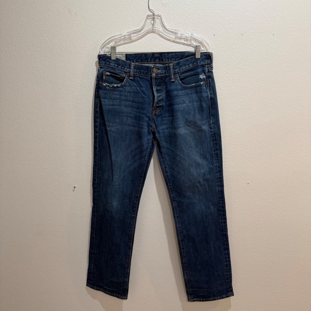 Abercrombie & Fitch Mens Classic Straight Leg Jeans Dark Wash Blue 33x32 Cotton